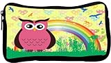 Rikki KnightTM Pink Owl on Rainbow Hearts Neoprene Pencil Case
