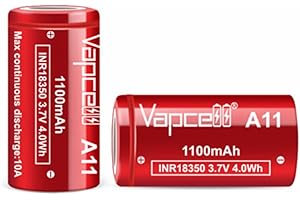 Cecicebb Vapcell 3.7V 1100mah Flat Top 18350 10A Discharge 4.0Wh high Drain Li-on IMR Rechargeable Lithium Battery 2pcs