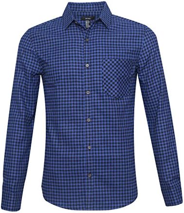 SOOPO Men's Button Down Plaid Flannel Shirt Slim Fit Long Sleeve