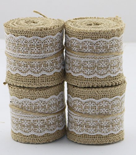 Set of 4 Natural Jute Burlap Rolls Ribbon with Lace 2.3