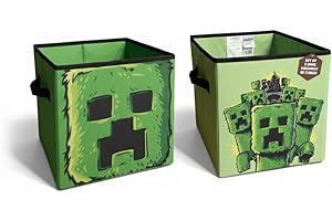 Minecraft Storage Bin 2-Pack, Creeper Design Collapsible Fabric Toy Organizer Baskets for Kids Room, Playroom & Bedroom