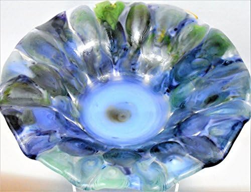 Decorative Pot Melt Bowl of Blue Purple Green Handcrafted Fused Glass