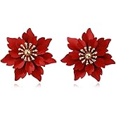 YasiIm Bohemian Gold Camellia Flower Stud Earrings Chic Double Layer Peach Blossom Lightweight Dangle Drop Earrings For Women