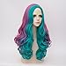 Alacos Rainbow Color Long Curly Braid Wig, 25 Inches Gothic Lolita Anime Cosplay Wig, Christmas Costume Wig for Women +Free Wig Cap (Turquoise Mix Purple Pink Green)