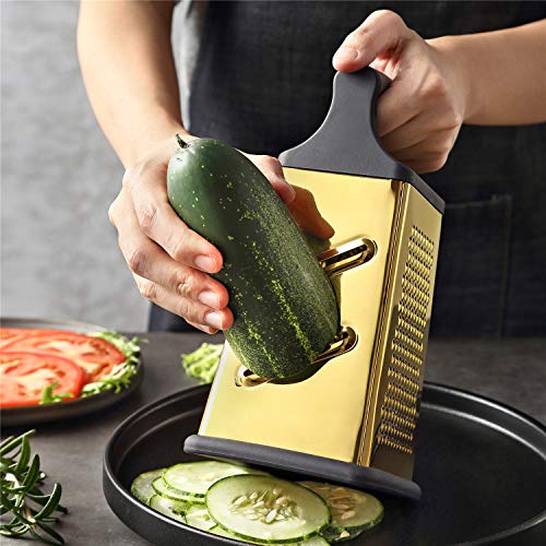Dishwasher safe Gold Titanium Box Grater, Marco Almond® KYA53 Stainless Steel Grater Slicer 5