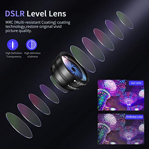 image for ARORY Phone Camera Lens Kit,5 in 1 Cell Phone Lens with Tripod & Shutt