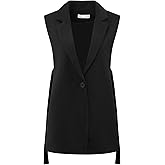 Hobemty Women's Long Vest Sleeveless Lapel Collar Open Front Office Work Suit Jacket Blazer