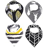 MKONY Baby Bandana Drool Bibs with 2 Snaps,Gold & Gray Set,4-Pack Soft Absorbent Cotton, Cute Baby Gift for Boys & Girls