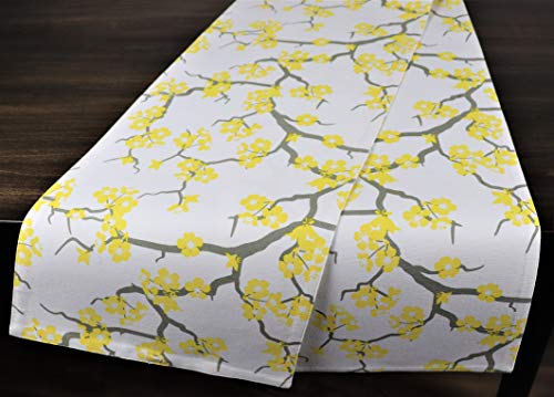 Crabtree Collection Deluxe Cotton Table Linens, Bright Colors for Kitchens and Dining Rooms - (Blossom Yellow/Gray Runner)
