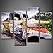 4 Panel Wall Art Wide Angle Shot of Old Rustic Truck Under Black Sky Painting The Picture Print On Canvas Car Pictures for Home Decor Decoration Gift Piece (Stretched by Wooden Frame,Ready to Hang)