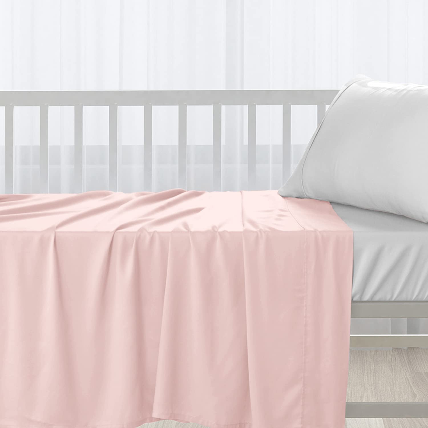 Pizuna Baby Flat Sheet for Crib 70 x 100 cm, Light Pink, 400 Thread Count 100% Long Staple Cotton Flat Bed Sheet, Soft Sateen Weave Baby Crib Sheet with 5 cm Hem