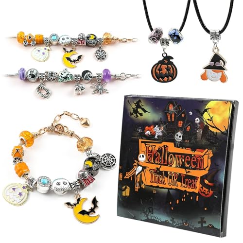 Halloween Advent Calendar 2025, 24 Days Unique Gift Countdown Calendar Blind Box Diy Creative Charm Pendant Bracelet, Spooky Castle Design, Diy Creative Charm Pendant Bracelet