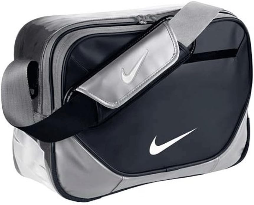 Amazon NIKE(ナイキ) エナメル ショルダー バッグ Sサイズ メタリックシルバー/ダークオブシディアン/ホワイト