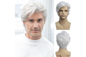 Baruisi Men Wigs Short White Wig Synthetic Heat Resistant Natural Halloween Cosplay Hair Wig