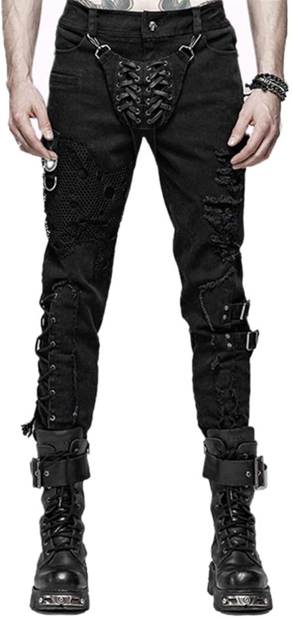 Punk Rave男性スチームパンクパーソナリティヴィンテージロングパンツファッションメンズヒップホップブラックコットンデニムパンツ ロングパンツ 通販 Amazon