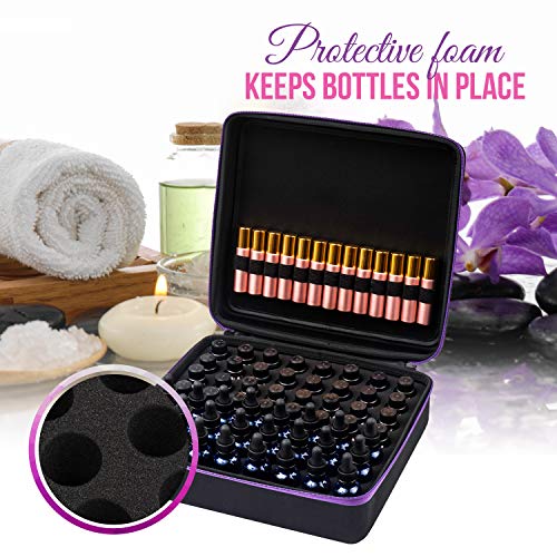 Travel Essential Oil Carrying Case/Roller Bottle Organizer - Storage for 56-69 Bottles - Holds 15-30ml 1oz & 10ml Roll on Bottles - (Carry Handle On Top) Free Roller Bottle Opener & 192 Labels