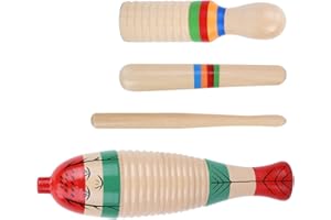 Keenso 2 Sets Wooden Scraper, Guiro Sound Tube Musical Percussion Instrument for Children Kid Toys