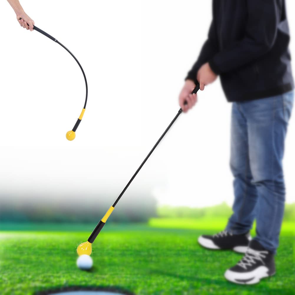 Golf Swing Training Bar, Silicone & Fiberglass Practice Stick, Tempo & Flexibility Warm-Up Aid, 45.3in, for Men Women Indoor Outdoor