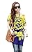 Women Loose Fit Batwing Sleeve Flower Print Long Blouse Top Yellow Medium