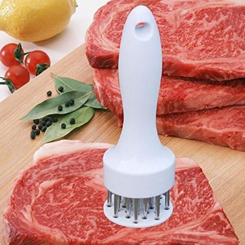 LANSONTECH 21 Stainless Steel Professional Meat Tenderizer Needle Prong with Comfort Grip Handle, White