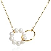 18K Gold Plated Handmade Wire Craft Freshwater Cultured Pearls Circle Interlock Choker Necklace for Women