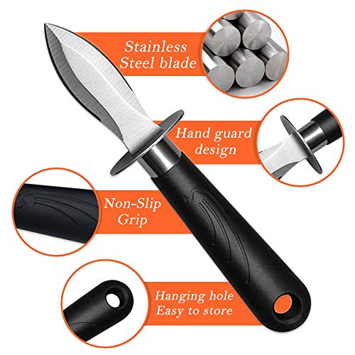 Oyster Knife,Oyster Shucking Knife,Oyster Shucker,(2 knives+1 pair gloves) Cut-proof Gloves Cut Resistant Level 5 Protection Seafood Opener Kit Thicker Stainless Steel Blade for Home,BBQ,Party