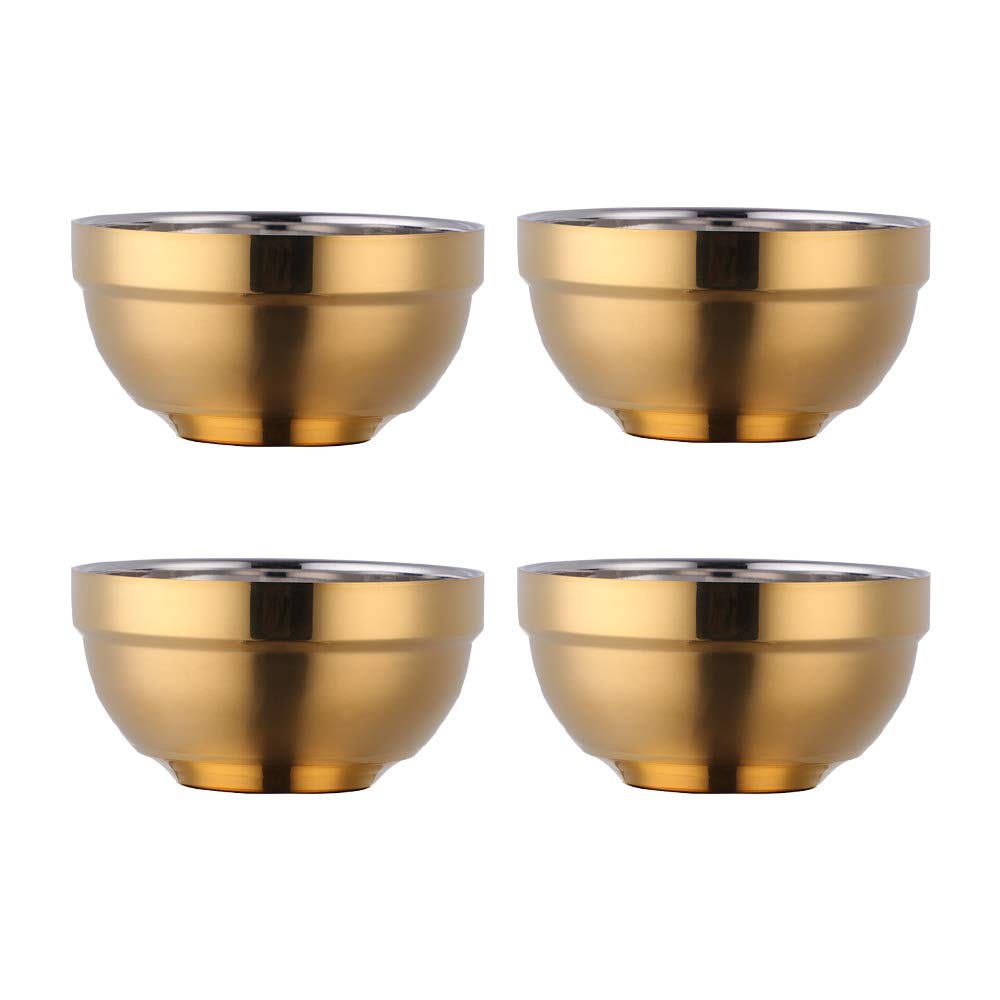 Liangs 18/10 Stainless Steel Bowls, Set of 4, 13oz，Double-Walled Heat Insulation Anti-Scalding Kitchen Soup Bowls, Cereal Bowls, Rice Bowls, Salad Bowl, Dessert Bowl (Gold)