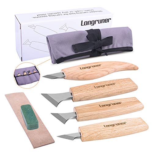 Longruner Wood Carving Tools, 7-in-1 Geometric Woodcarving Knives Set for Wood Working, Spoon Carving LP36