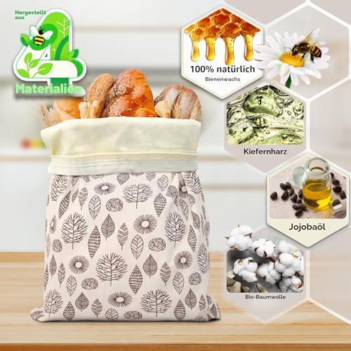 OHIYO Reusable Beeswax Bread Bags 43 cm x 33 cm, Natural Beeswax Coated Cotton Storage Bags for Homemade Bread and Baked Goods (Pack of 2)