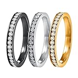 Areke Cubic Zirconia Wedding Rings For Women Men,3mm Stainless Steel CZ Eternity Engagement Finger Bagues