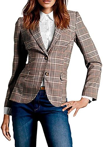 TuiFallen Women's Cotton Rolled Up Sleeve No-Buckle Blazer Jacket Suits Brown Medium