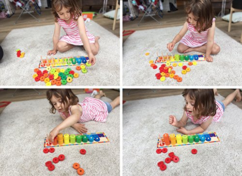 Toys of Wood Oxford Wooden Stacking Rings Sorting Toy Counting Game with 45 Rings - Counting Ring Stacker for 3 Year Old Suitable for Montessori Learning - Thumbnail 5