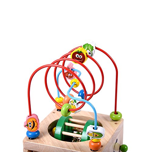 CCGTOY 6 in 1 Wooden Bead Maze Activity Cube Mult-IPurpose Activity Center Box Educational Skill Improvement Wood Toys for Kids