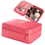 Zodaca Grooming Travel Bag Organizer Cosmetic Carry Case Toiletry With Brush Holders (8.27'' X 6.7'' X 3.35''), Coral