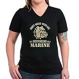 CafePress Women's V-Neck Dark T-Shirt - Marine Girlfriend Women's V-Neck Dark T-Shirt