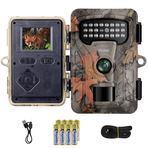 Rollei Wildlife Camera HD-30, 48MP 4K Wildlife Camera with Motion Sensor, Night Vision, Infrared Hunting Camera with Battery & 2 Inch IPS Display, 0.4s Trigger Time, IP54 Surveillance Camera with