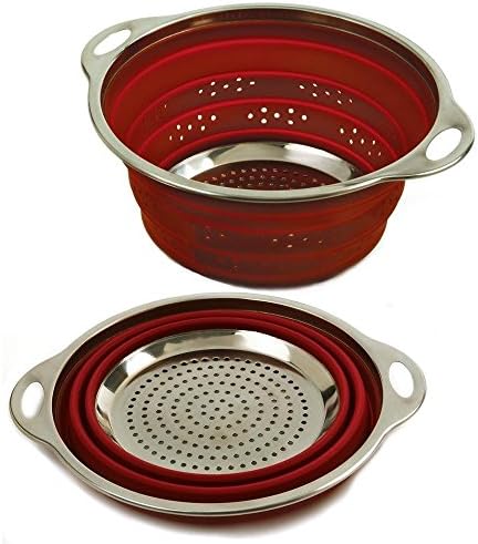 Kitchen Tools Norpro 2184 Silicone Stainless Knockdown Collapsible Colander Strainer Red