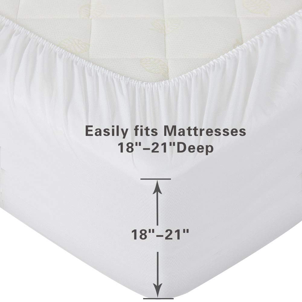Bedecor Fitted Sheet Fit Air Bed Crinkle-Free Deep Pocket up to 21 inch White Queen Size