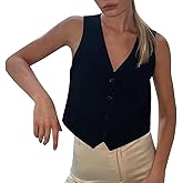 ODIZLI Women's Sleeveless Cropped Business Vest with Pockets, White, S-L