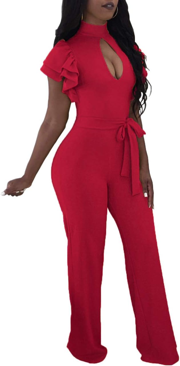Women's Sexy Jumpsuits Elegant Long Sleeve Straight Long Pants Clubwear Rompers with Pockets
