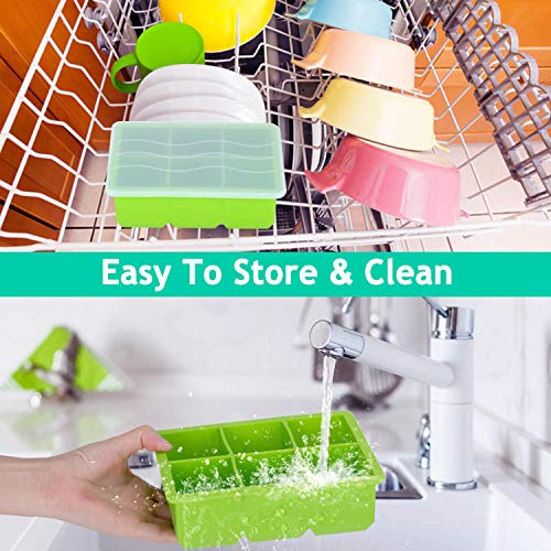 Ice Cube Trays, Ice Cube Tray with Lid, Large Silicone Ice Cube Tray, Ice Ball Mould & Funnel, Whiskey Ice Ball Maker Ice Clip, Easy to Release Spill-Resistant, Food Grade Materials, Blue/Green