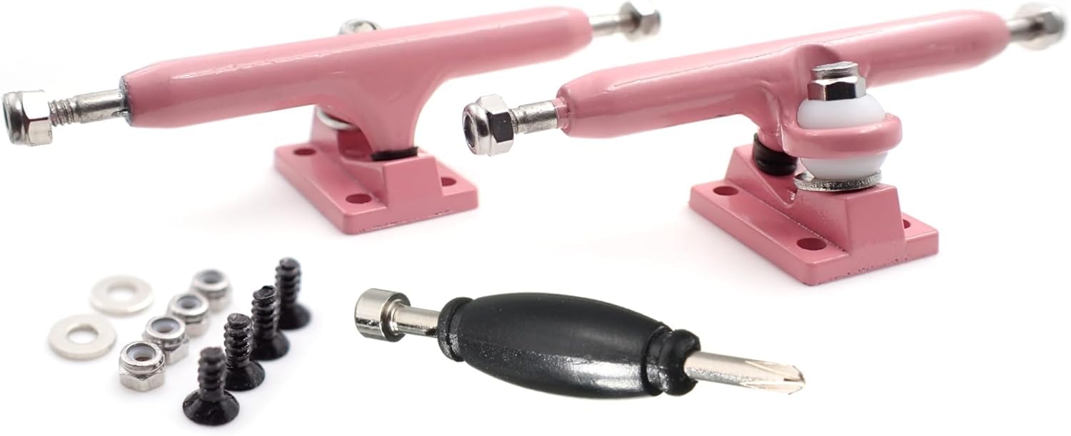 SPITBOARDS 32 mm Fingerboard Pro Trucks by, Real Lock Nuts, Single Axis, Kingpins, Rubber O-Ring Urethane Bushings, Optimised Hanger, Width 32 mm for Fingerboard Tuning & Assembling (Pink)