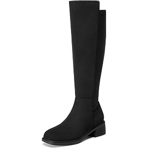 Athlefit Knee High Boots Women Stretch Tall Flat Boots with Side Zipper | PU/Suede, Side zip, Easy On/Off, 1.18 inch Block He