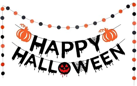 Amazon Xiaoting ハロウィンパーティーの装飾 バナーハロウィーンは 魔女のテーマパーティーの家の装飾のためのサークルドットとカボチャと花と手紙を描きます 造花 オンライン通販