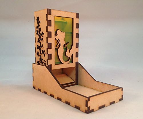 Mermaid Mini Dice Tower v1 Neon Yellow Acrylic Window Laser Cut MDF Unique Fast Shipping