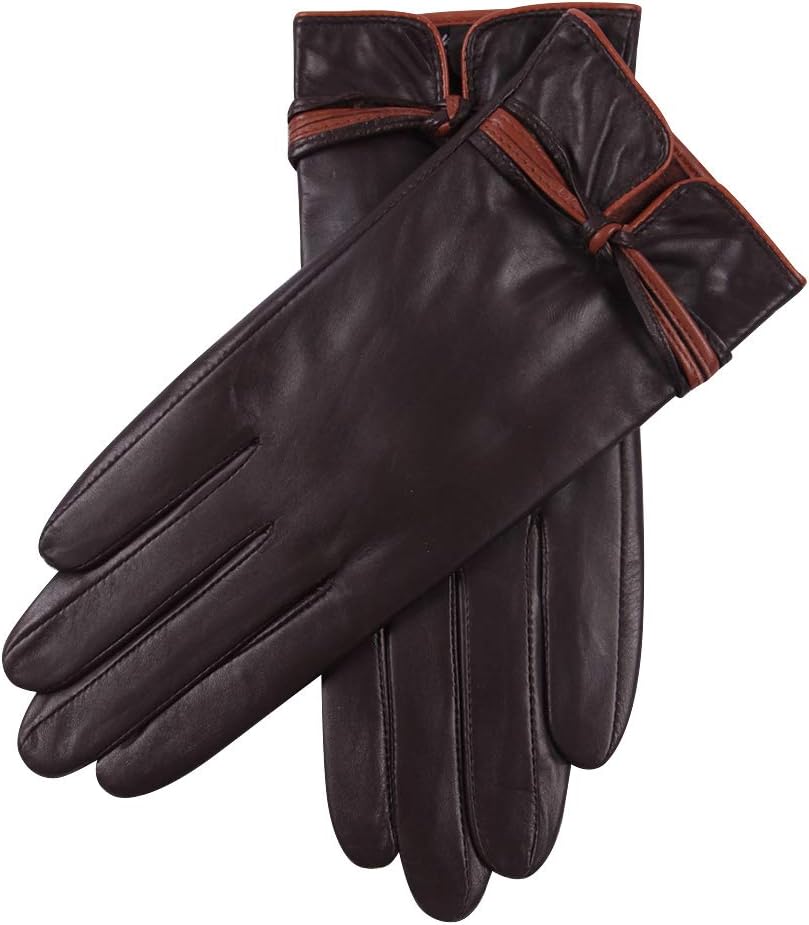 Winter Women's Soft Nappa Leather Glove Two Tone Texting Touchscreen Driving Dress Glove Black & Brown