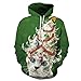 Couple 3D Santa Print Ugly Christmas Kangaroo Pocket Sweatshirt Hoodies Pullover Lady Cat L/XL