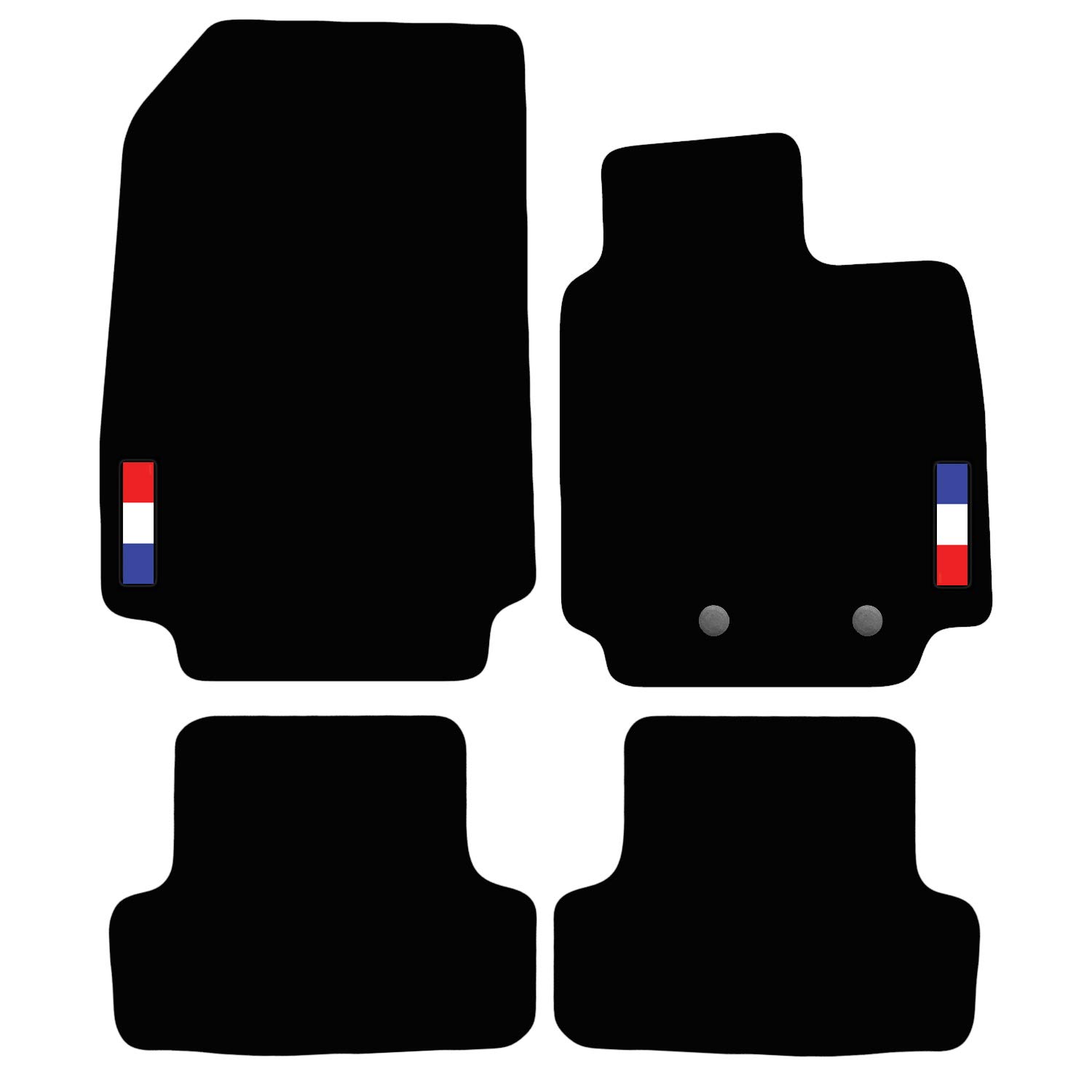 Carsio Carpet Car Mats For Renault Clio 2009 to 2013 with French Flag logo (2 Clips) Tailored Fit Floor Mat Complete Accessory Custom Fitted - All Weather, Anti-Slip Backing & Black Trim