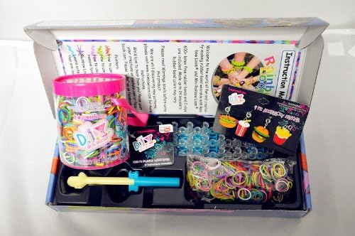 Rainbow Loom with Additional Expressions 1200 Pcs Rubber Bands in Box & 4 Pcs Accessory Charms of Burger Series
