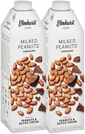 Elmhurst 2pk Milked Peanuts w/ Chocolate 32 oz. Creamy & Delicious Peanut Milk. More Nuts! More Nutrition! Gluten Free, Lactose Free, Vegan Beverage.